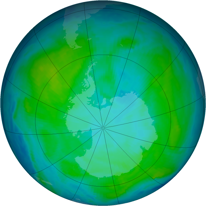 Antarctic ozone map for 14 January 1997